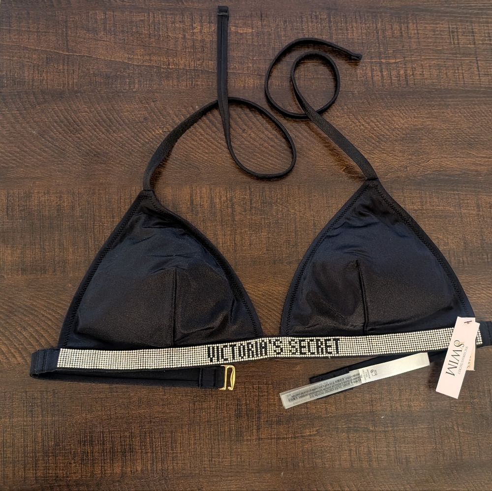 Victoria's Secret Shine Strap Swim Triangle Bikini Top. Black. Sz XL